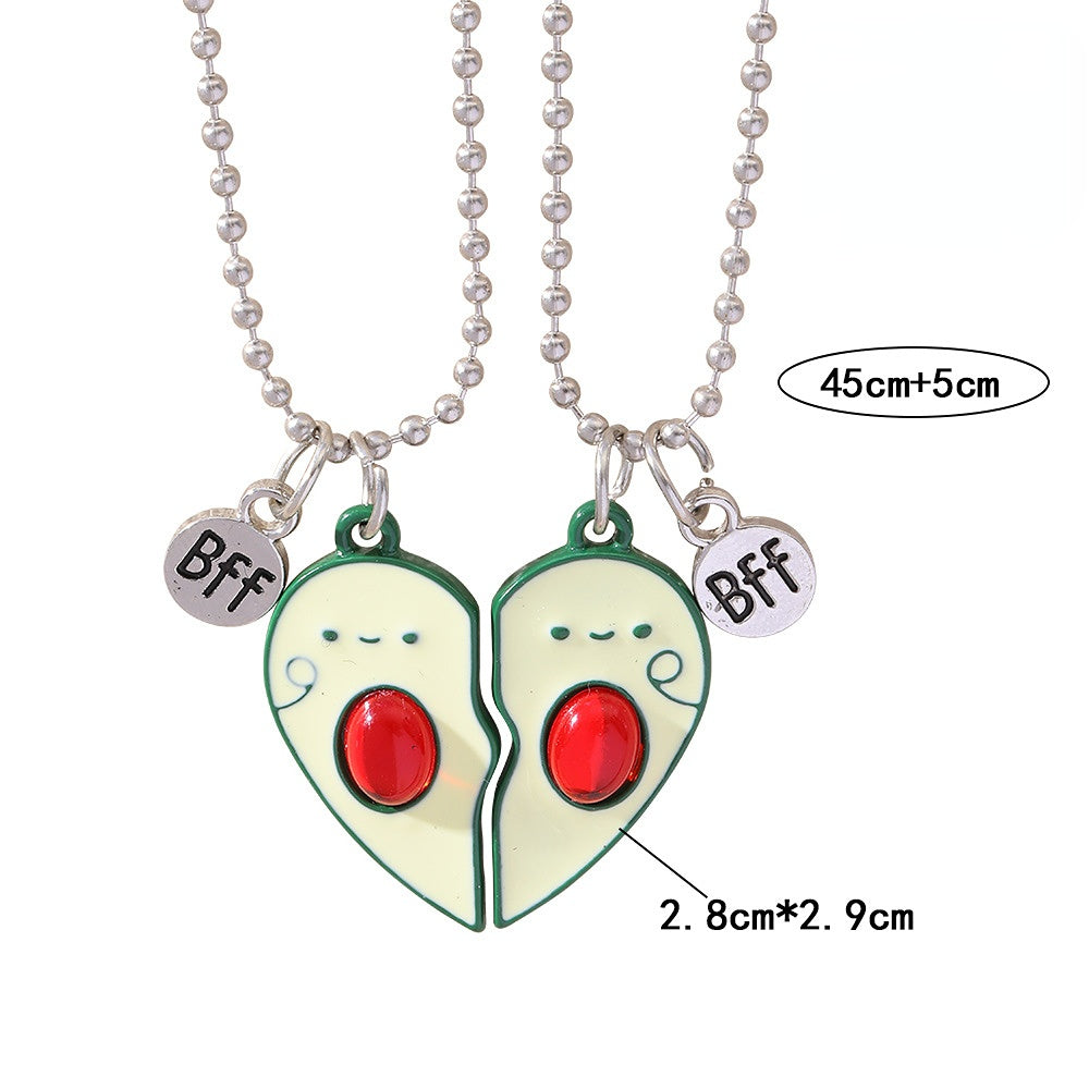 Venta al por mayor aleación mejor amigo corazón aguacate colgante collar